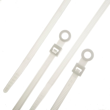 Us Cable Ties Mounting Cable Tie, 8 in L, 2 in Max Bundle Dia., Natural, Nylon 6/6, 50 lb Strength, #8 to #10 Screw, 100 PK SMH8N100